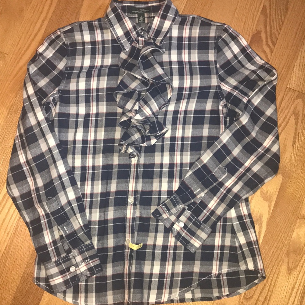 Gorgeous Ralph Lauren Ruffle plaid blouse button
